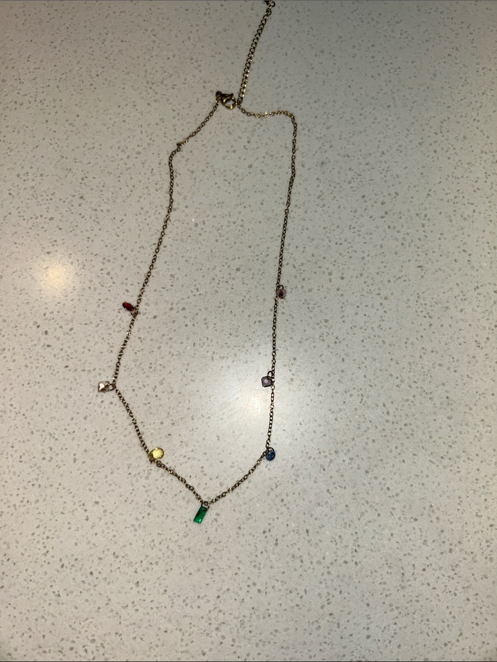 Gold Chain Necklace with Multicolored Gem Accents